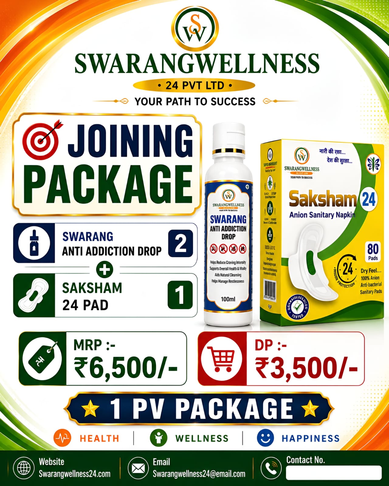 Anti Addiction Drop ×2 + Saksham 24 Pad ×1 Joining Package