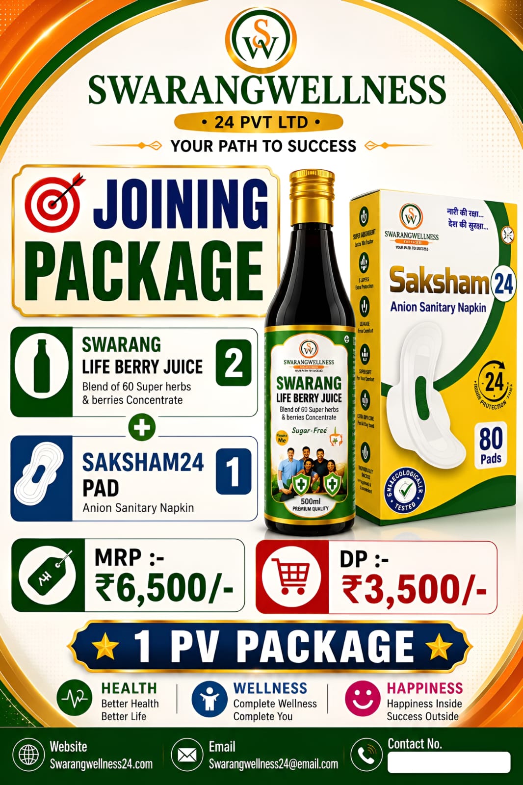 Life Berry Juice ×2 + Saksham 24 Pad ×1 Joining Package